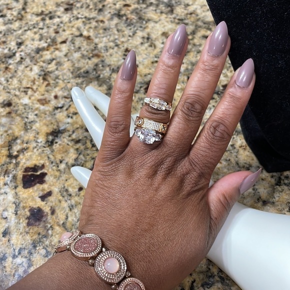 Cubic Zirconia Cluster Stacked Gold Adjustable Ring - Picture 9 of 14